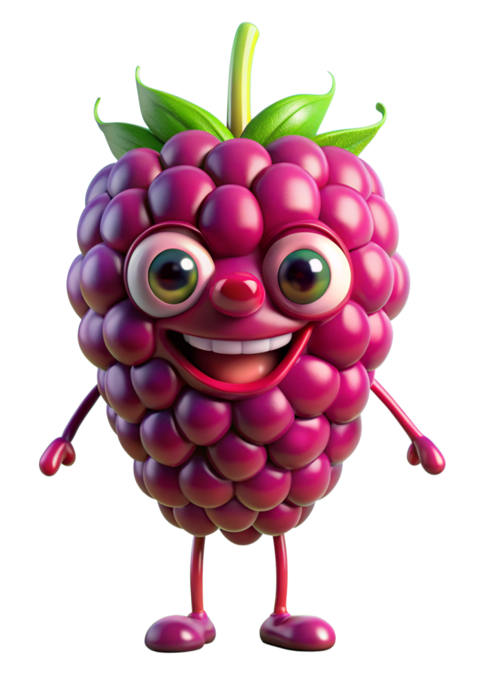a cartoon raspberry character with eyes and a smile png