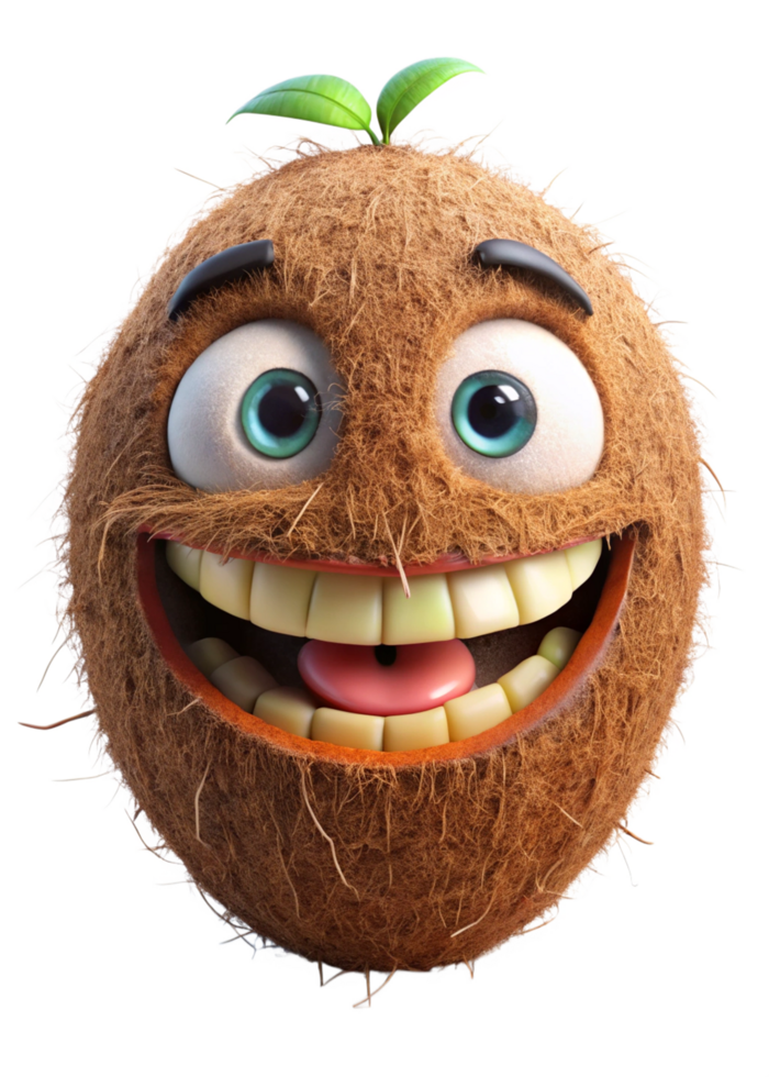 a cartoon coconut with a big smile png