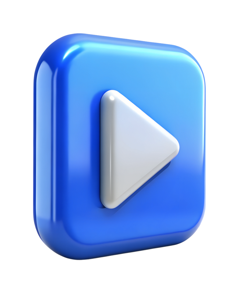 blue play button with white arrow on transparent background png