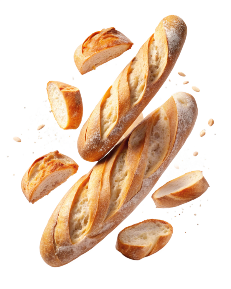 Baguette bread with slices arranged on elegant table setting png