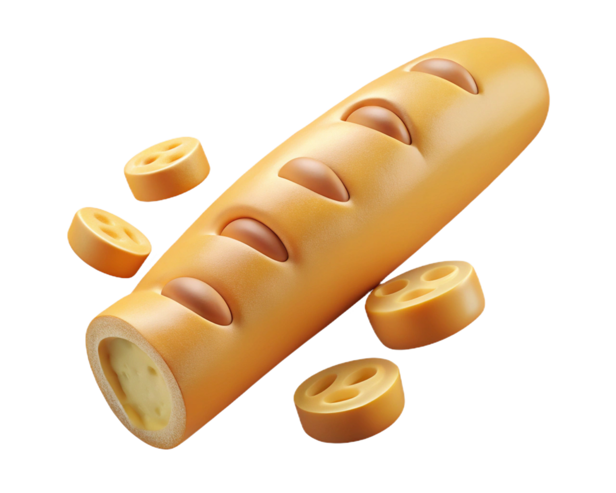 Baguette loaf with golden crust and slices on cloth napkin png