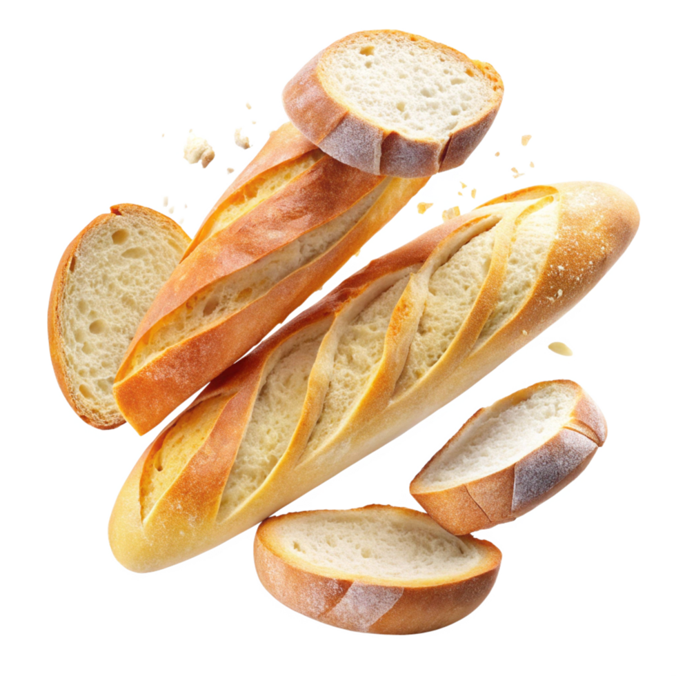 Close-up of sliced baguette bread on clean surface png