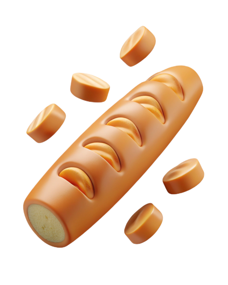 Baguette bread and slices presented in rustic style png