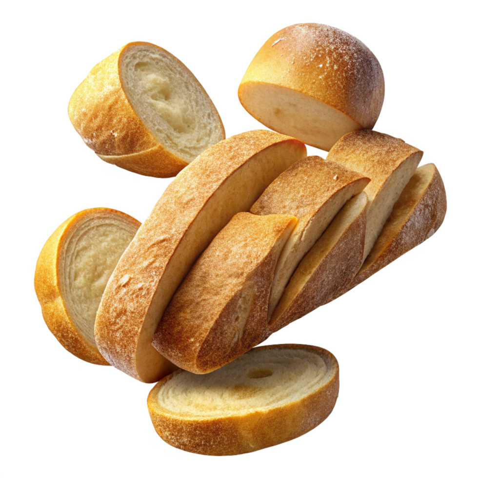 Close-up of crispy baguette bread with golden slices png