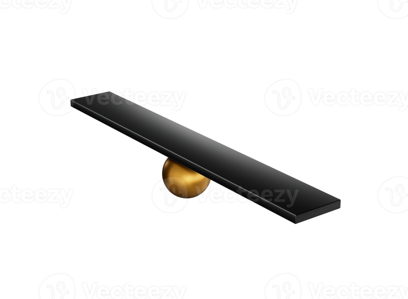 Black balanced seesaw on shiny golden fulcrum. 3D Illustration png