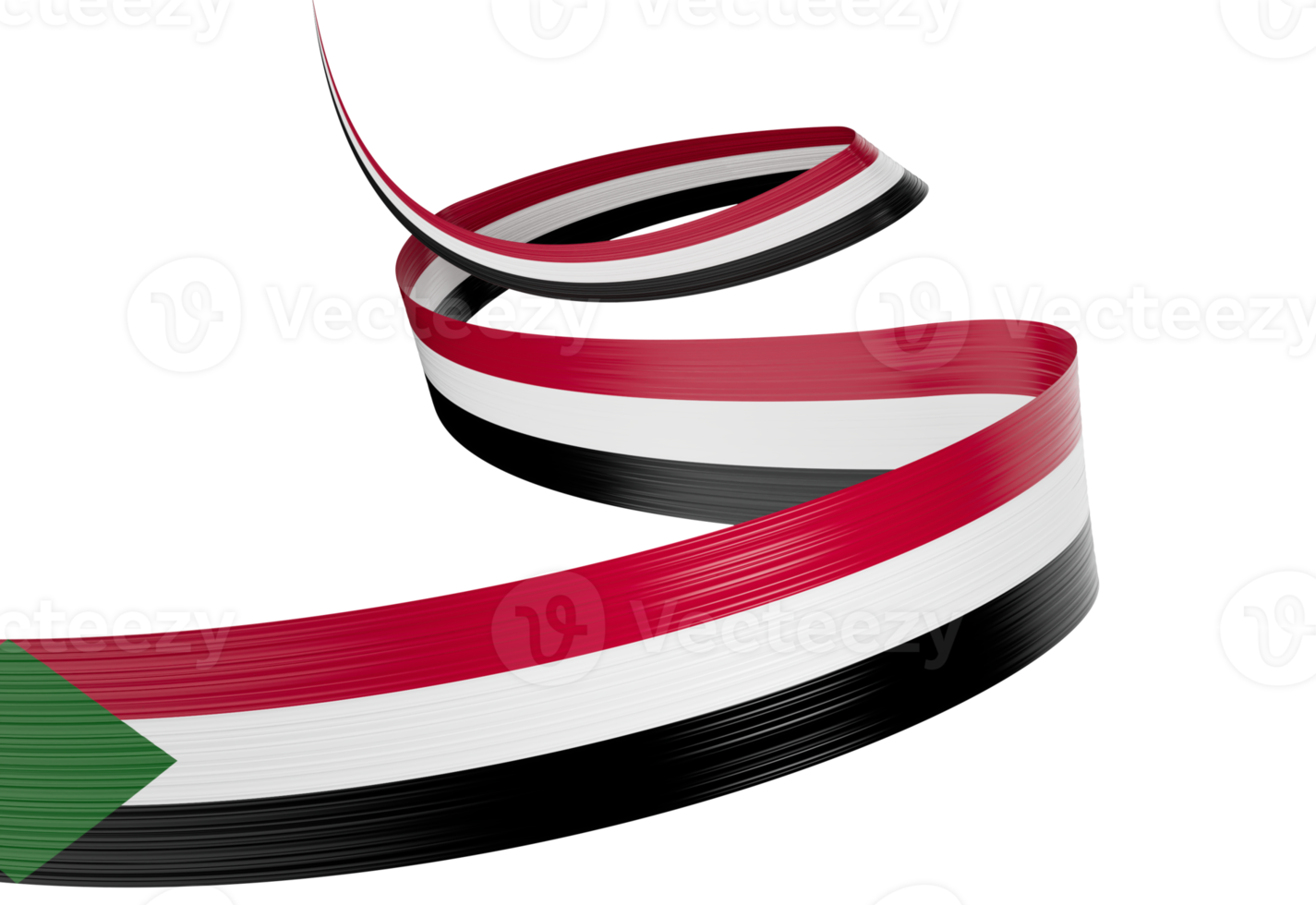 3D ribbon design featuring the flag of Sudan with a shiny, wavy effect. 3d Illustration png