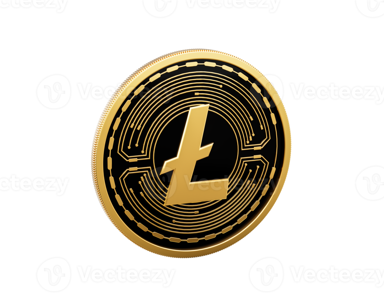 Digital Litecoin coin with gold edge and black center featuring logo. 3D Illustration. png