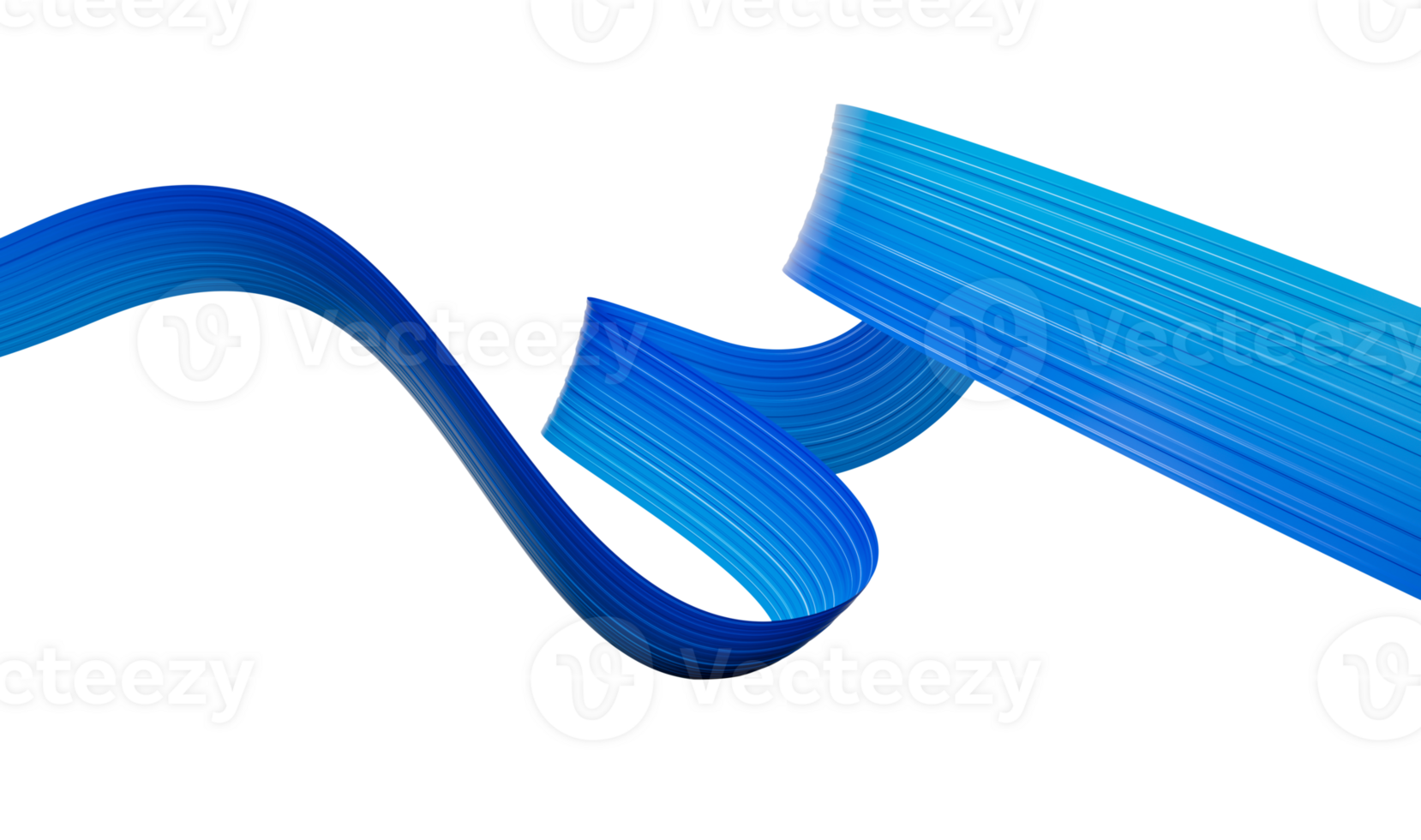 Wavy blue flag with gradient, darker to lighter blue, dynamic waving. 3D Illustration. png