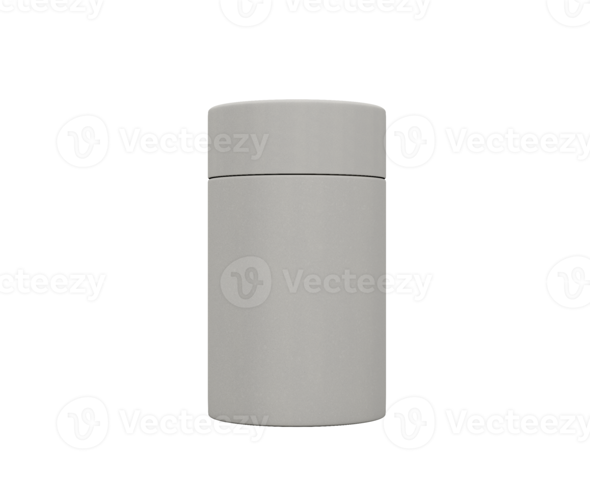 A cylindrical container with a lid, resembling paper or cardboard. 3D Illustration. png