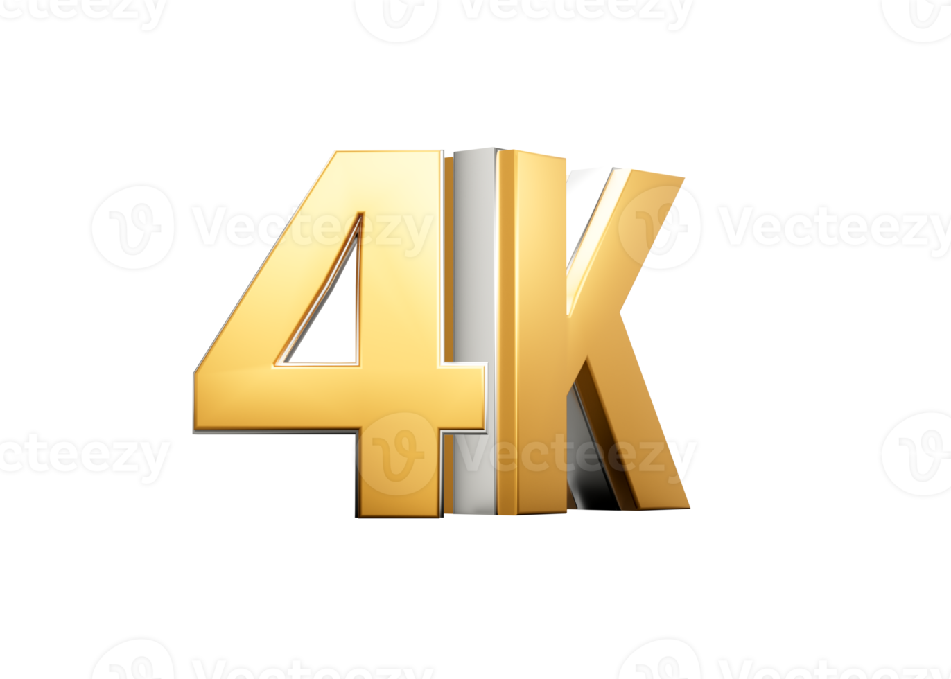 4K in 3D gold letters with shadow on a transparent background. 3D Illustration png