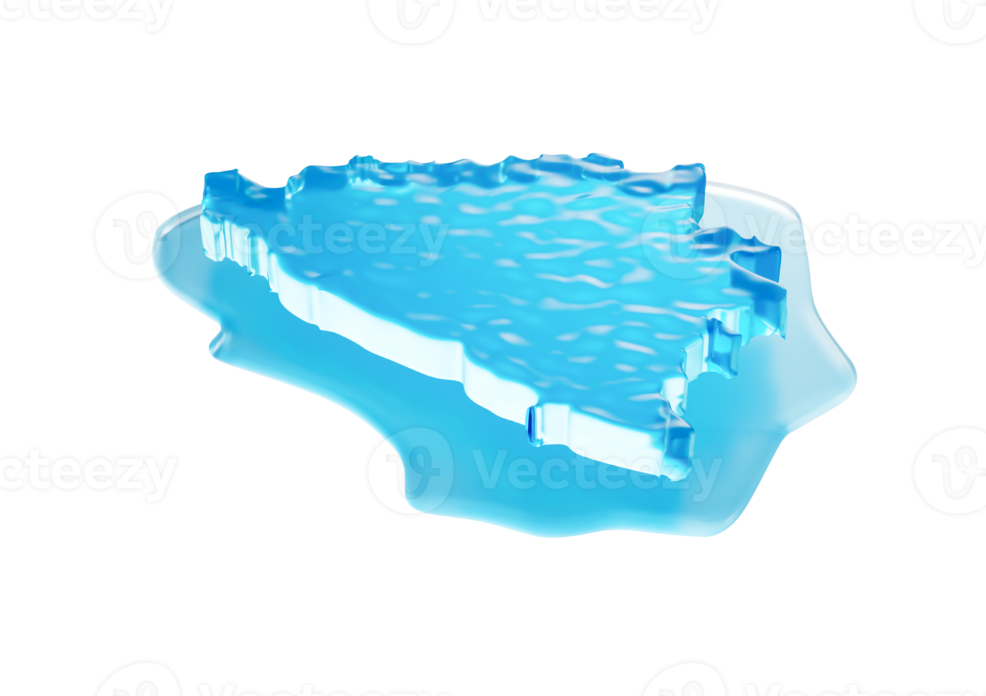 Water Ice Map of Bosnia, melting glacier in deep blue water 3d illustration png