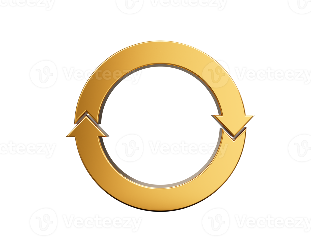 Golden Circular Clockwise Arrow Loop Symbolizes Recycling And Continuous Rotation, 3D Illustration png
