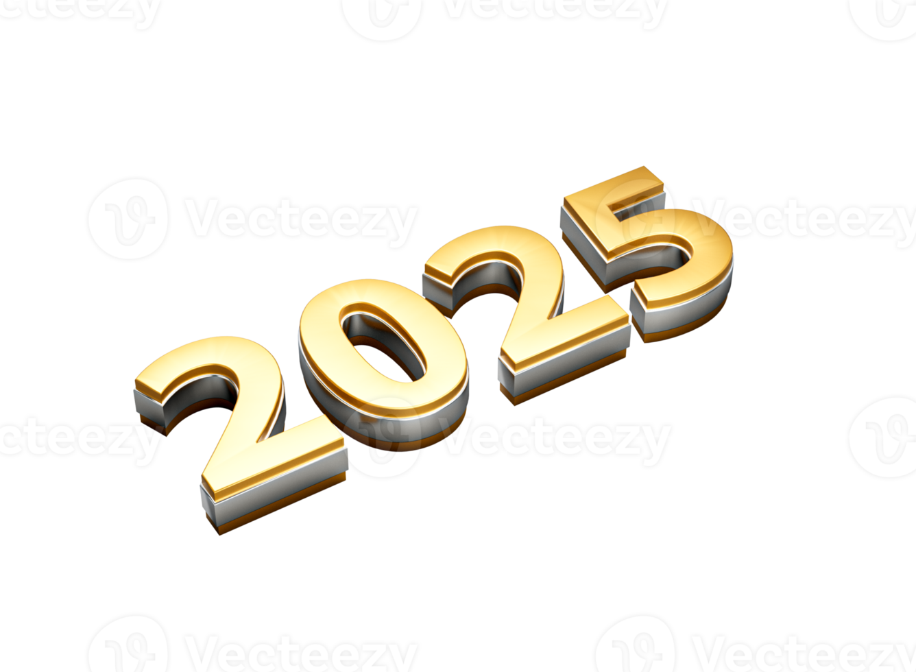Happy New Year 2025 Golden Metal Text With Silver Outline On White Background 3d Illustration png