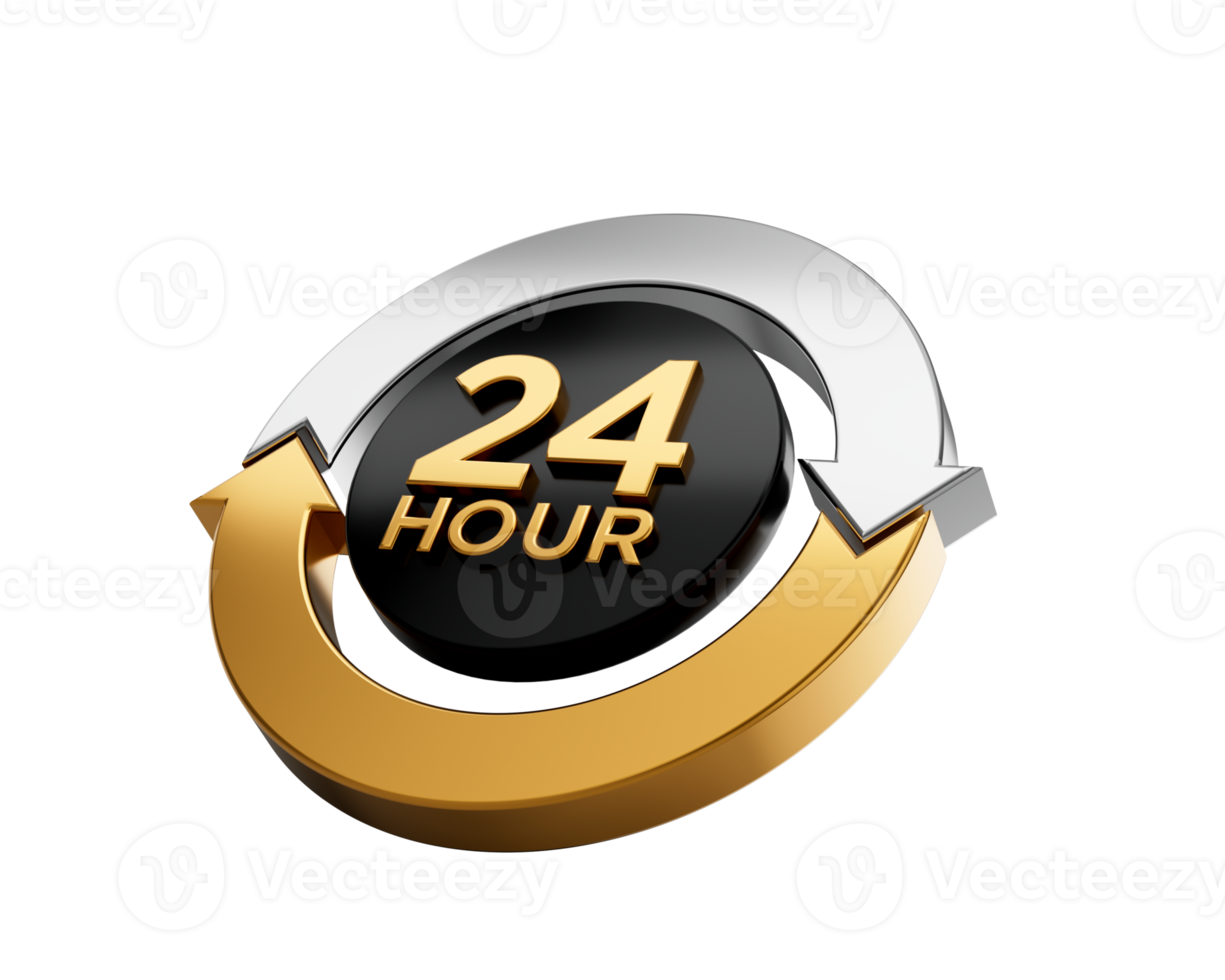 24 HOUR Encircled By A Sleek Silver And Gold Arrow Loop Signifies Non-Stop Service 3D Illustration png