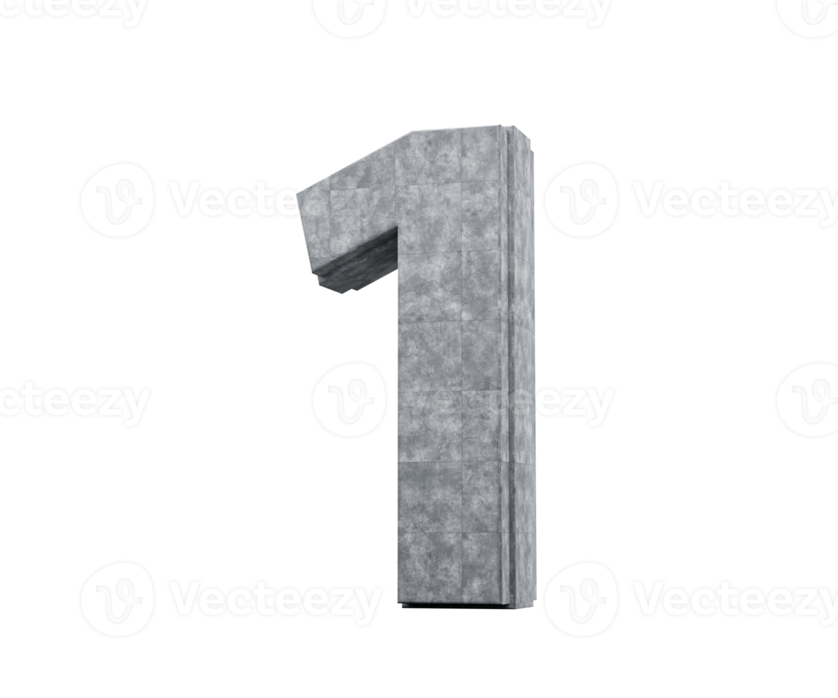 Concrete Number One 1 Digit Made Of Grey Concrete Stone 3d Illustration png