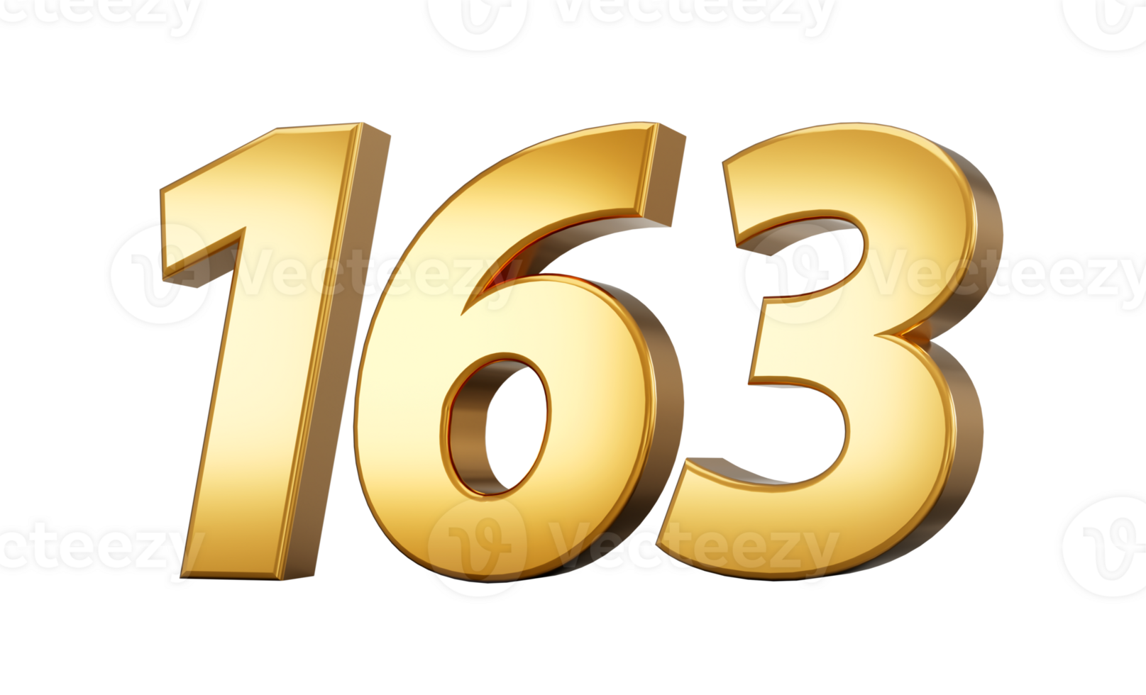 3d number 163 one hundred sixty three Gold text isolated on white background with reflection 3d illustration png