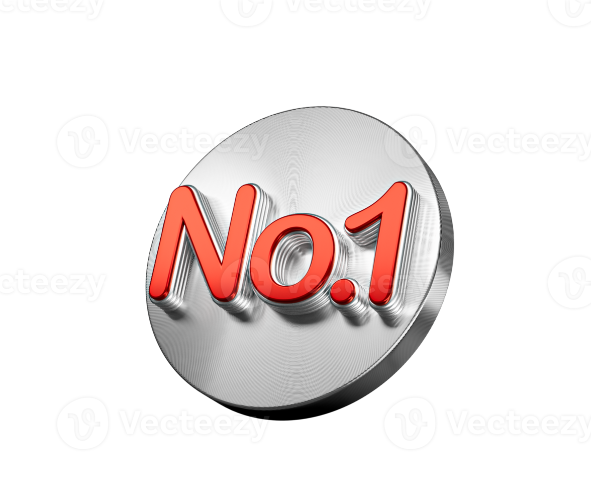 Vibrant Red Number One No.1 On A Metallic Silver Disc Icon 3D Illustration png