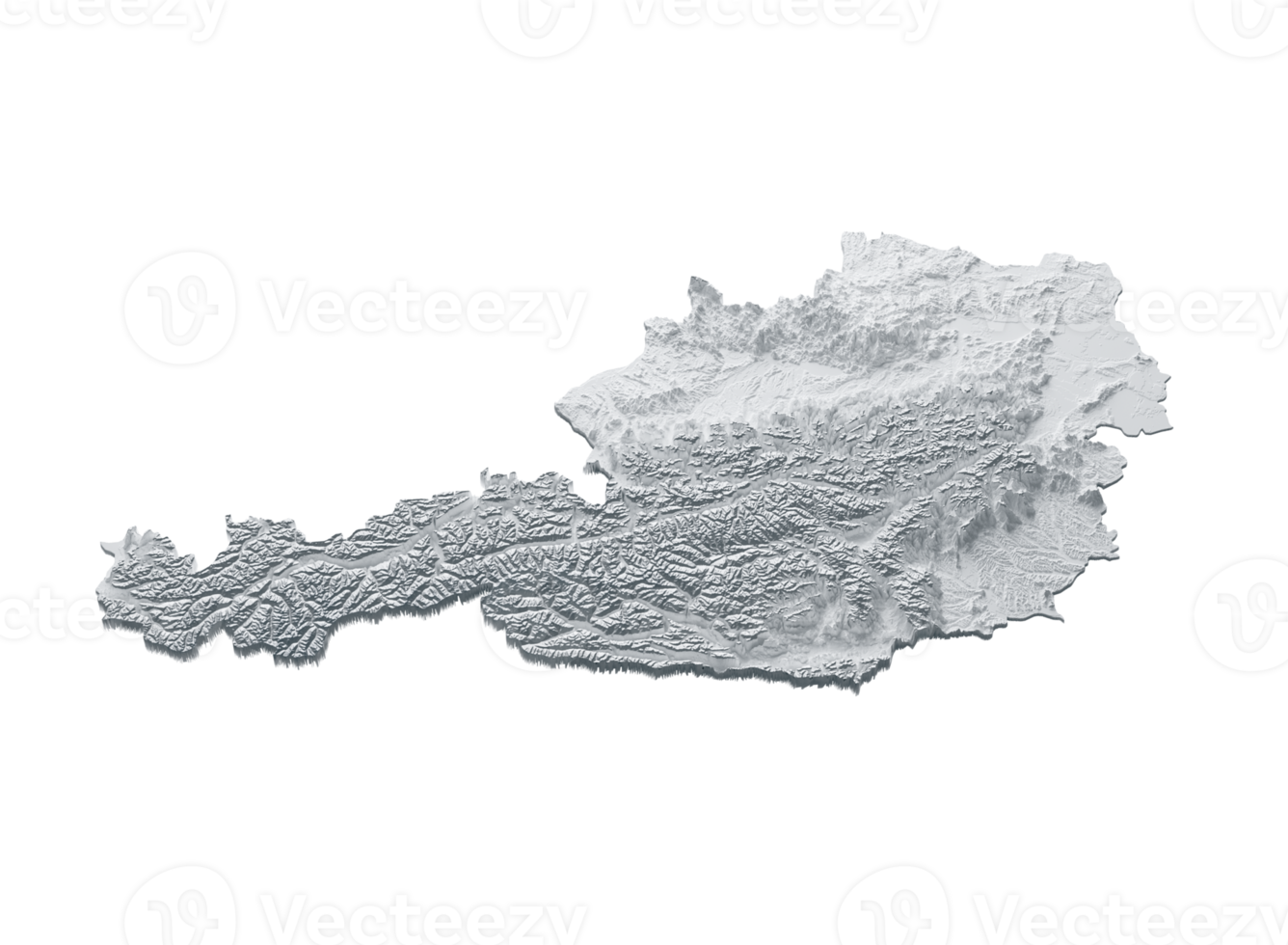 Austria Map Gray And White Shaded Relief Textured Map On White Background 3D Illustration png