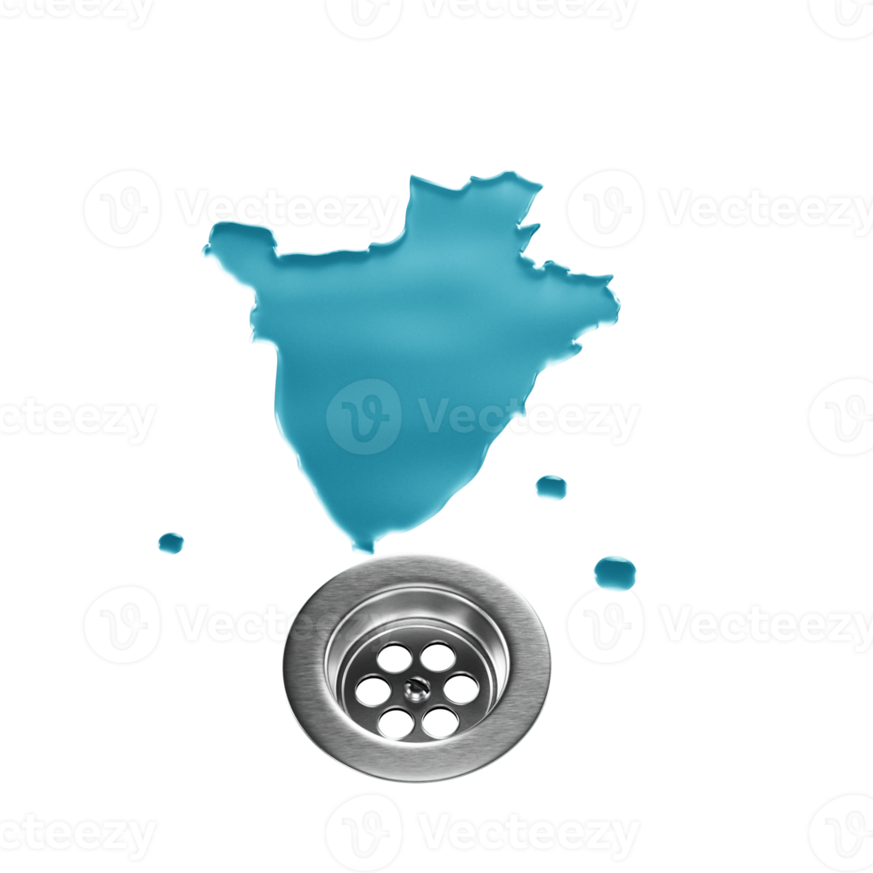 Burundi Water Map With Drainage Metal Sink Save Water And Water Wastage Concept 3D Illustration png