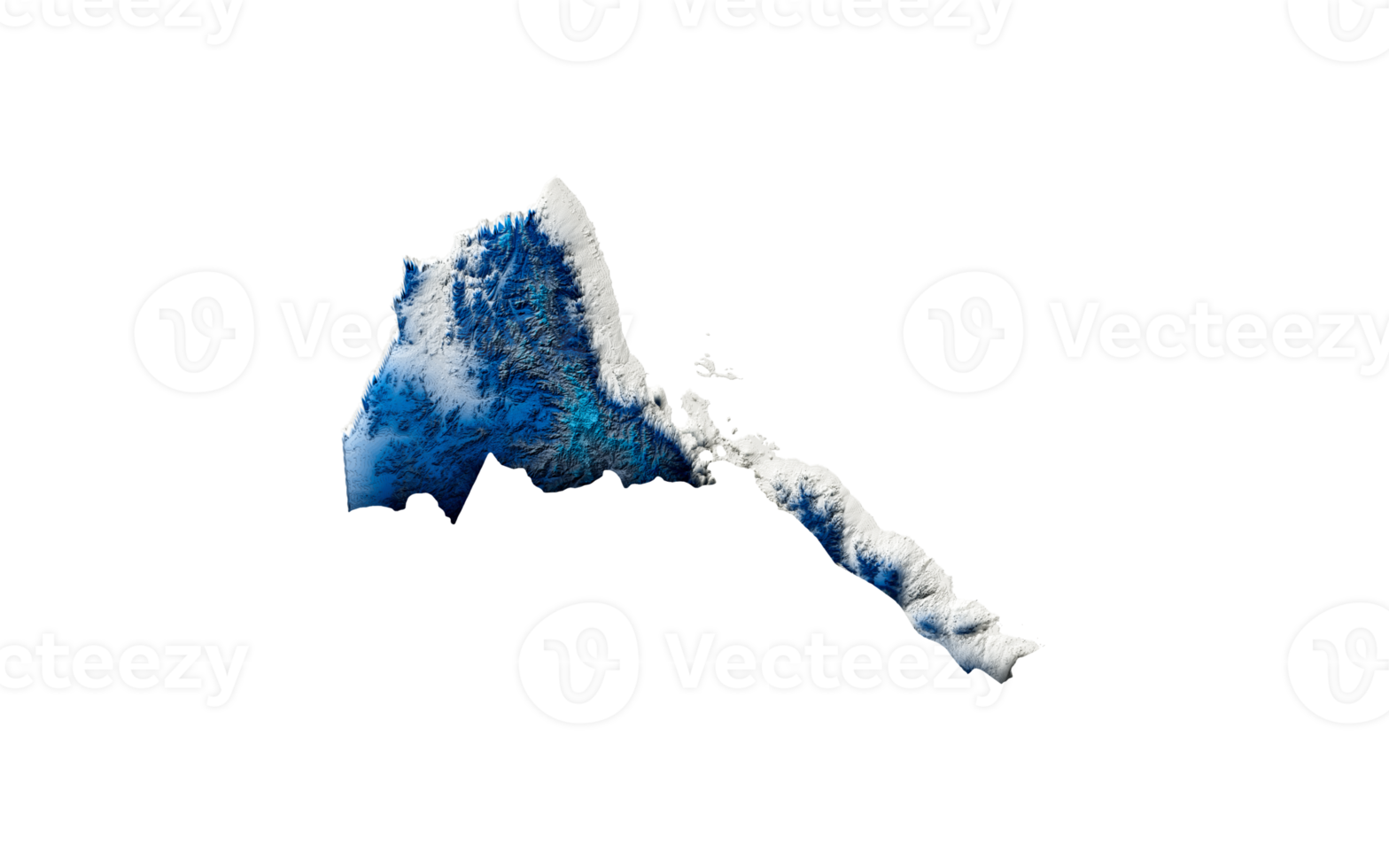 3d Deep Blue Water Eritrea Map Shaded Relief Texture Map On White Background 3d Illustration png