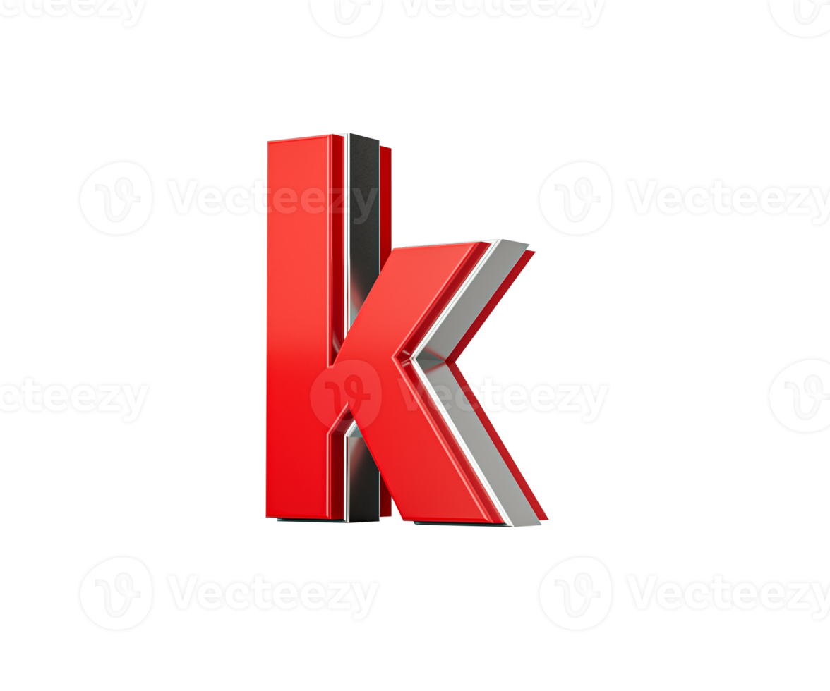 Vibrant Red Small Letter k Gleams With Its Sleek Metallic Design With Sharp Edges 3D Illustration png