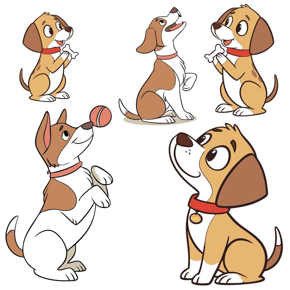 cartoon dog with different poses and expressions vector