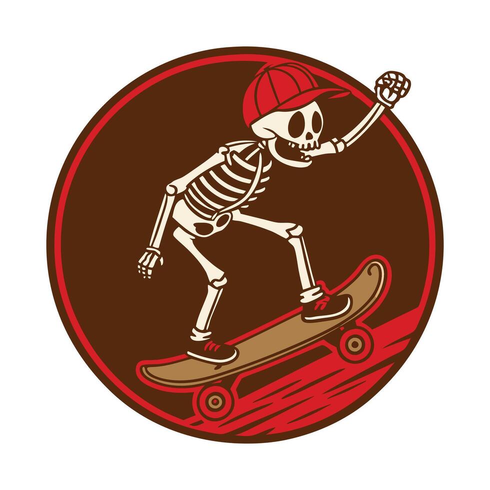 Cool Skeleton Skating T-Shirt Label Graphic vector