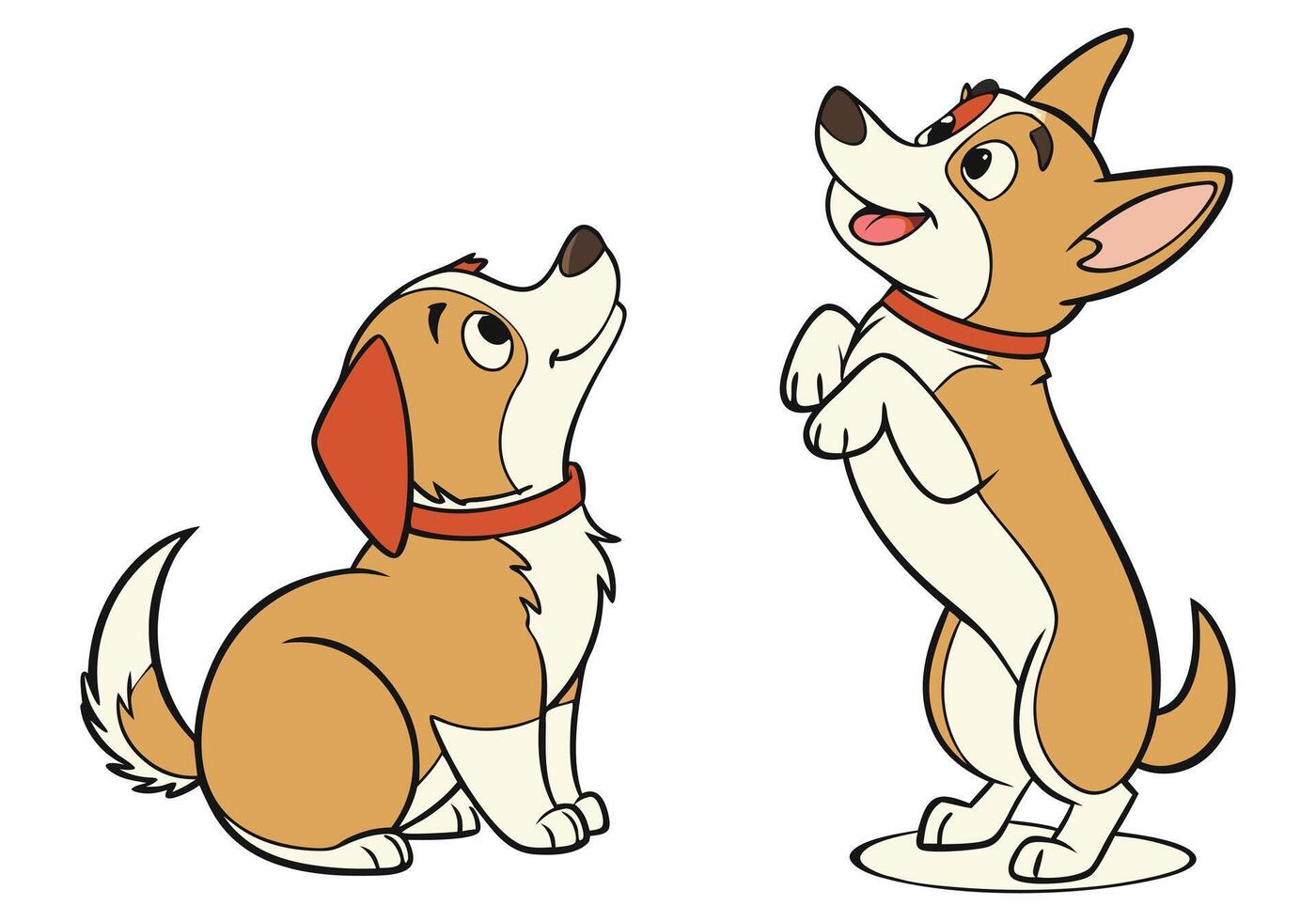 two cartoon dogs are standing on their hind legs vector
