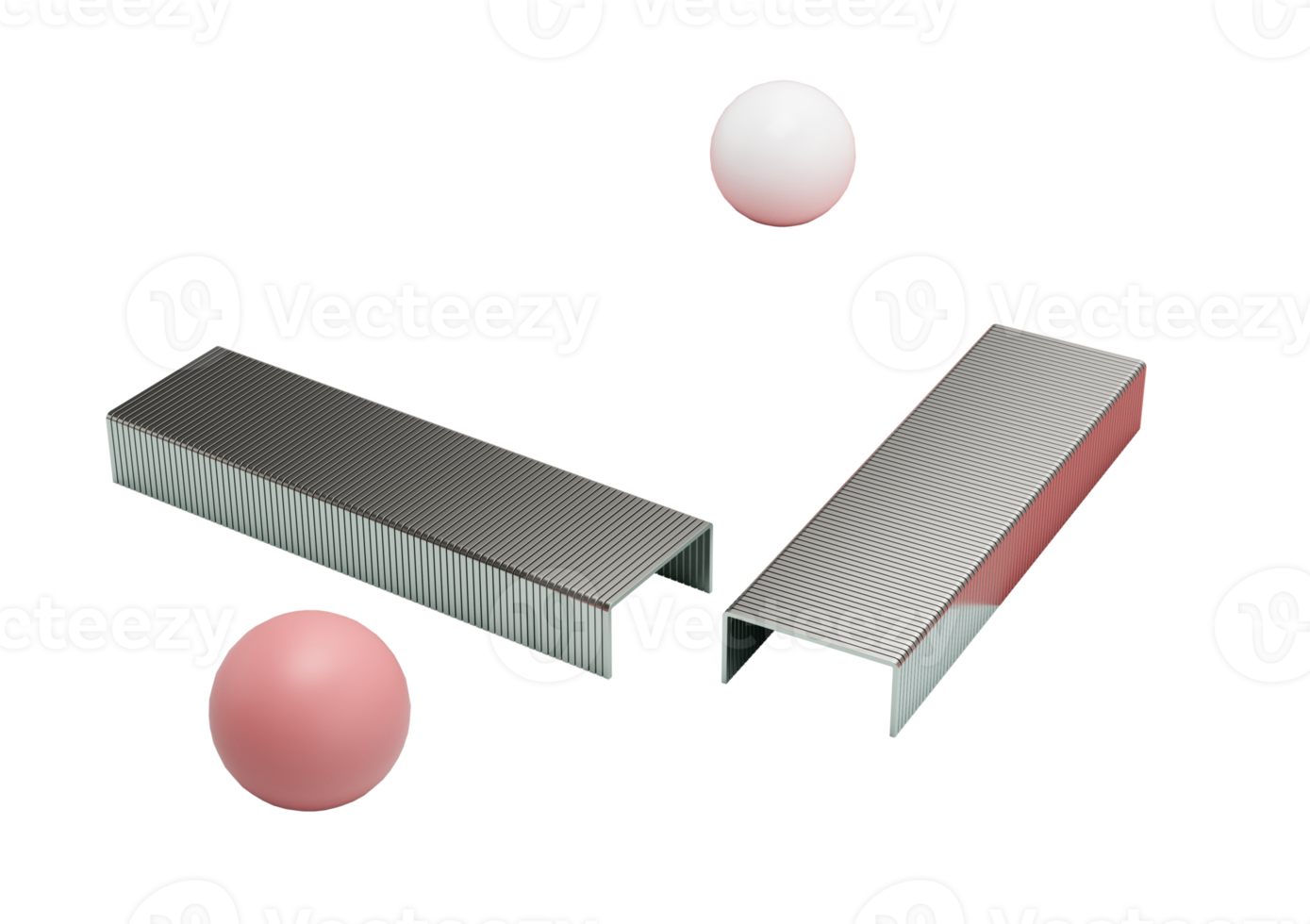 Two Metallic Staple Pins Blocks Rest On A Split Light Blue And Pink Surface 3D Illustration png