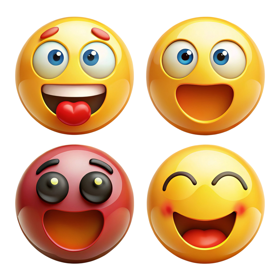 Four expressive emoticon faces, perfect for social media graphics png