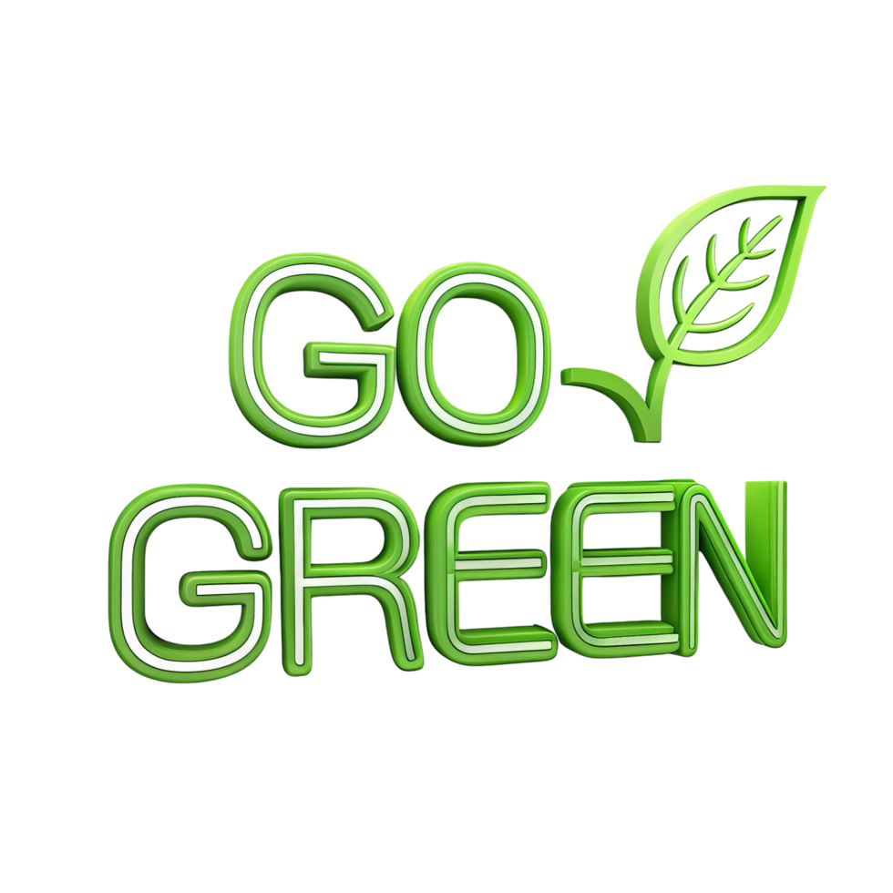 Vibrant Go Green message with leaf design for environmental campaigns. png