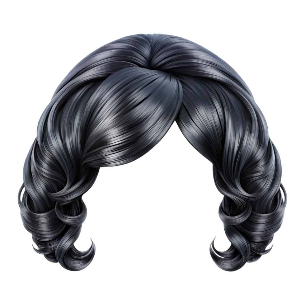 Glamorous dark gray hair style with voluminous curls. png