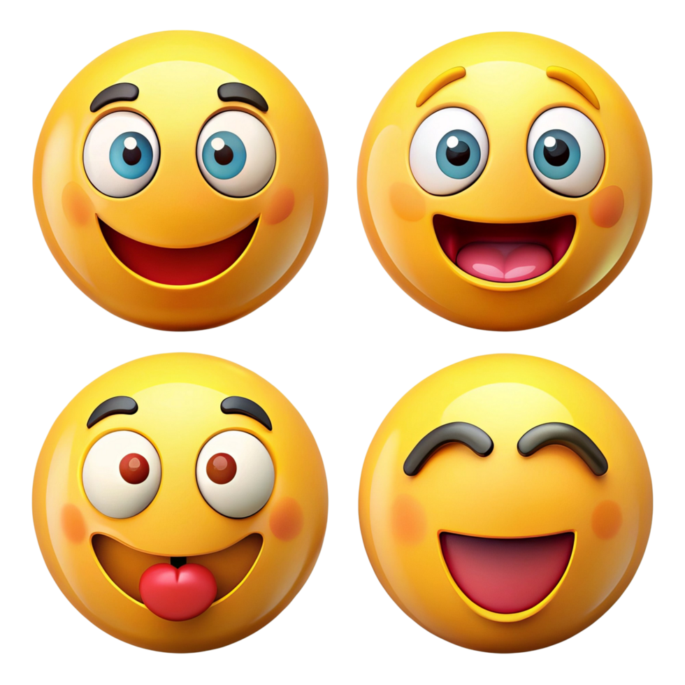 Four Diverse Emoji Faces Expressing Different Emotions png