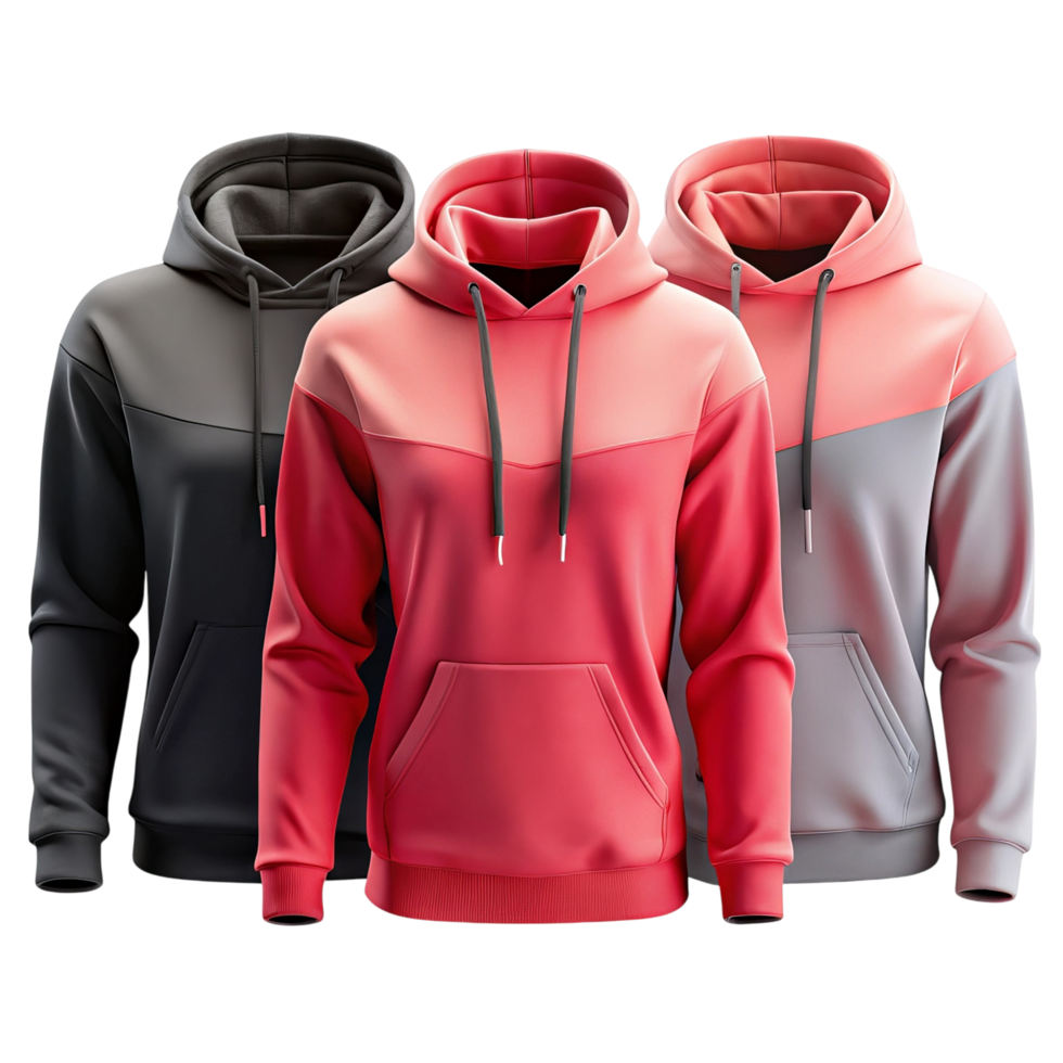 Three Stylish Gradient Color Block Hoodies in Front View png