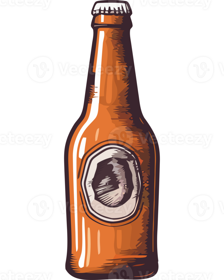 A beer bottle with a label icon isolated png
