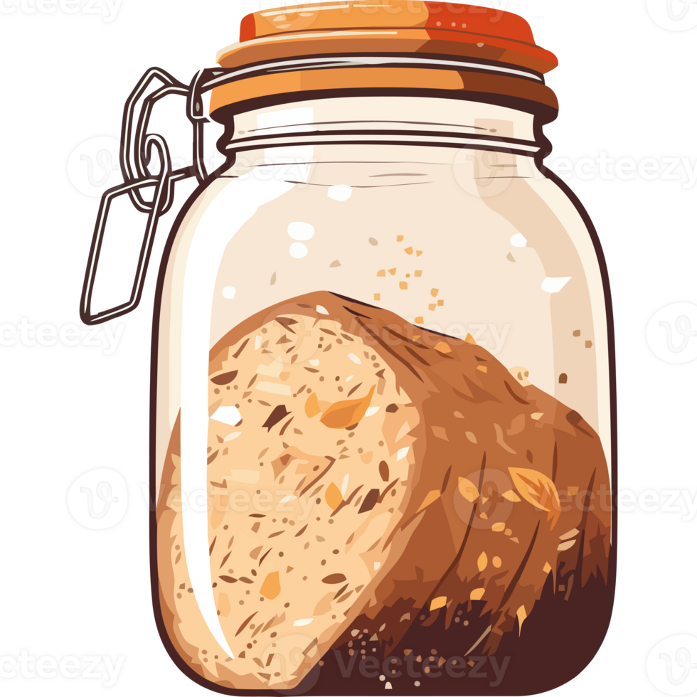 Fresh organic bread meal in transparent jar icon isolated png
