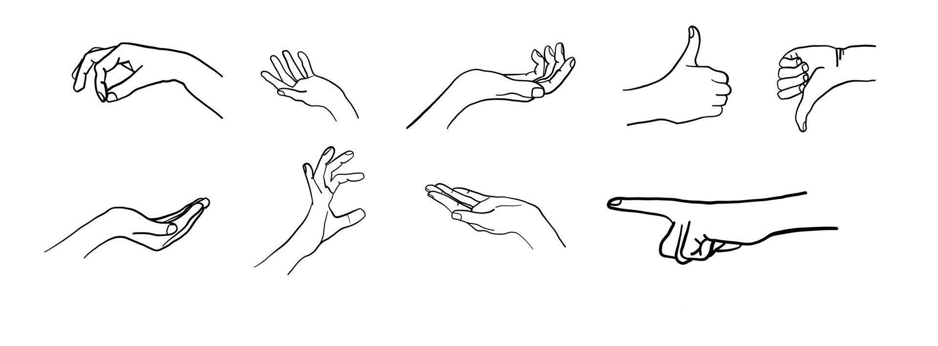 Hand pointer Sketch icon set. click icon. Variations of hand actions. vector
