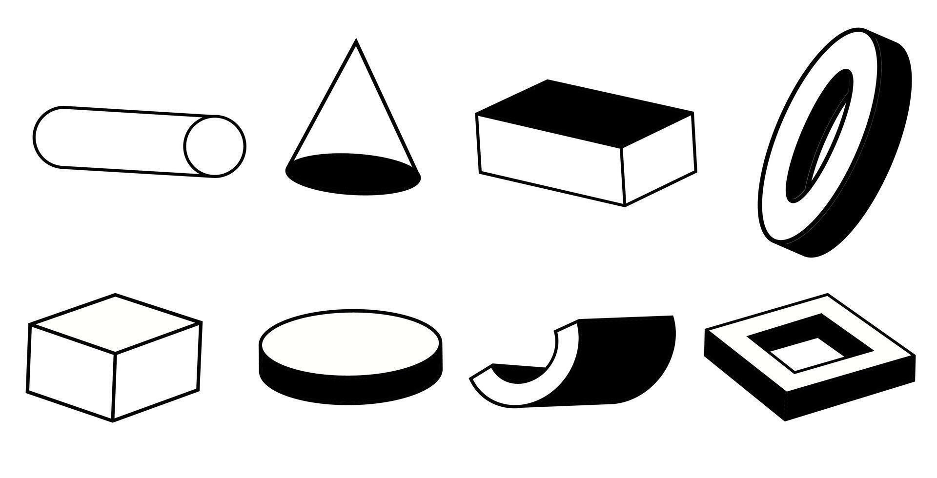 set of geometric 3d line art shapes, solids, illustration vector