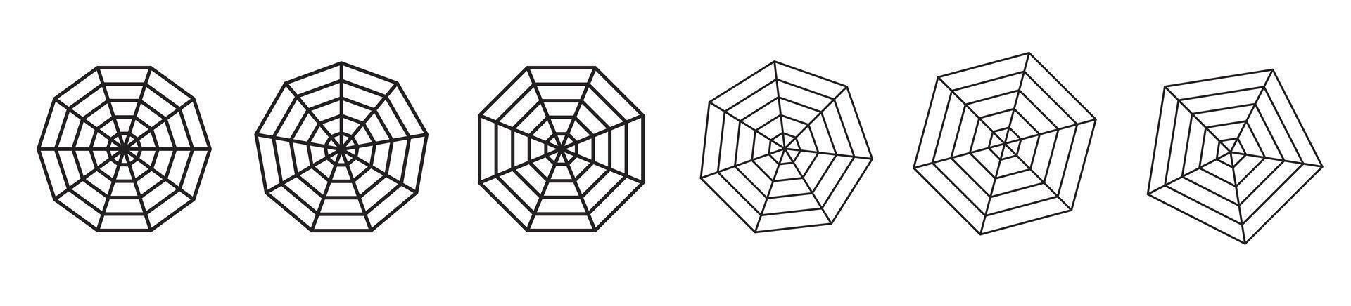 Set of silhouettes spider web. illustration. white background. Isolated vector