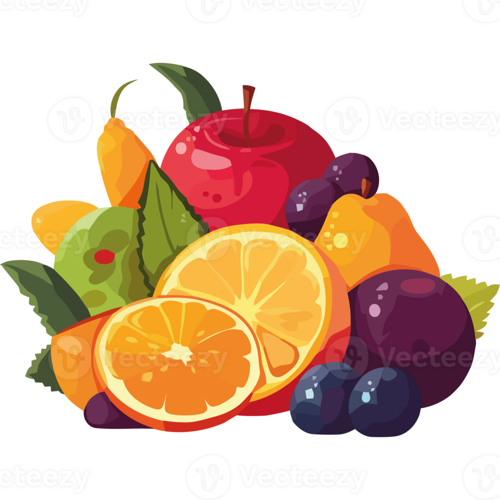 tropical fresh fruits and leaf icon isolated png