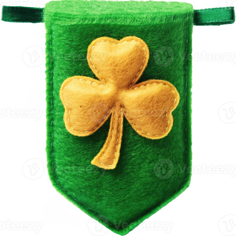 St Patrick's Day flet green flag banner with gold shamrock isolated png