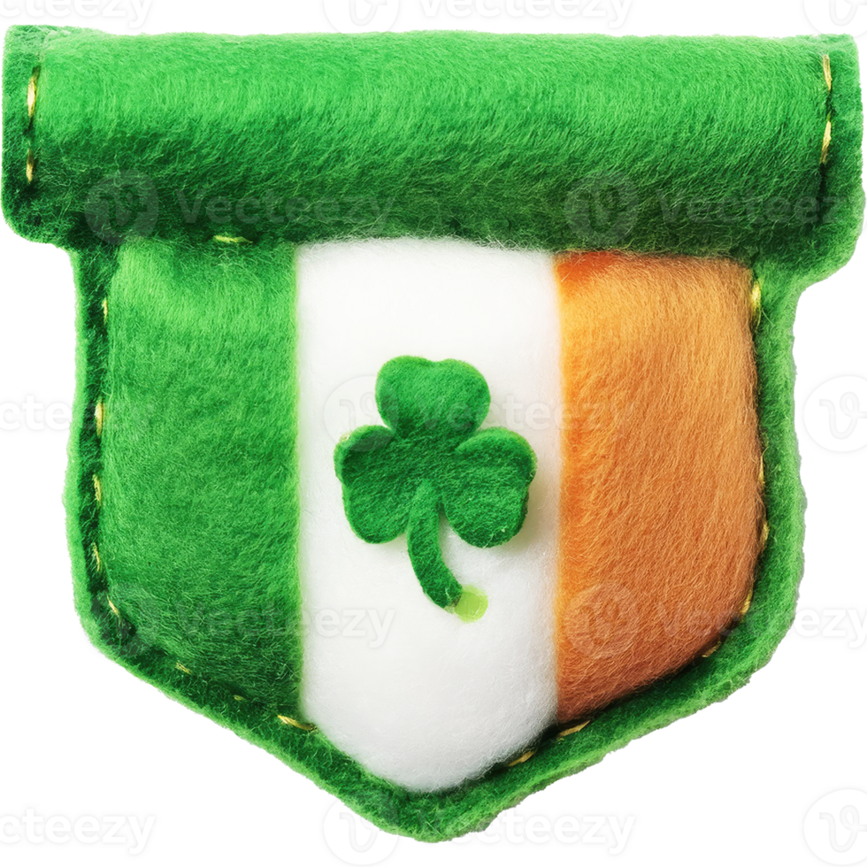 Felt Irish flag with shamrock banner St Patrick's Day theme isolated png