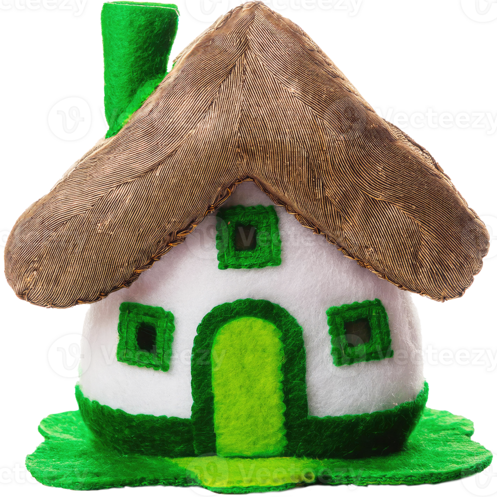 Felt Irish cottage with thatched roof St Patrick's Day theme isolated png