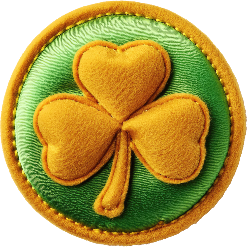 Gold coin with shamrock felt toy St Patrick's Day theme isolated png