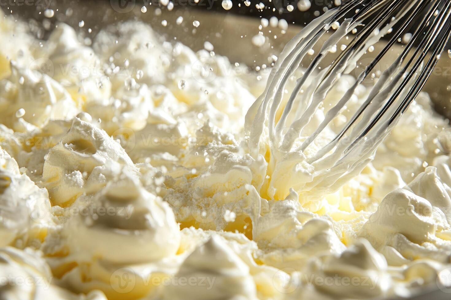 Whisk whipping cream into soft peaks for dessert recipe photo