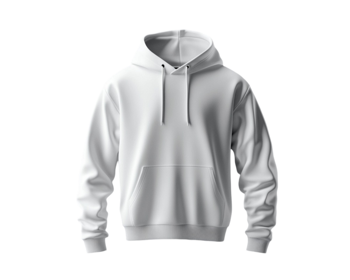 A 3D mockup of a blank white sport hoodie displayed png