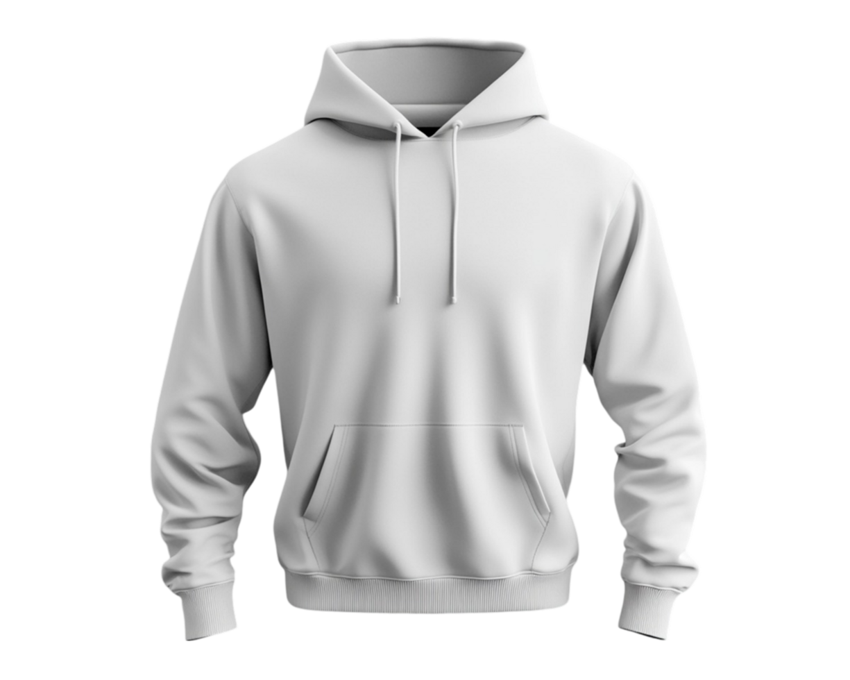 A 3D mockup of a blank white sport hoodie displayed highlighting the sleek design png