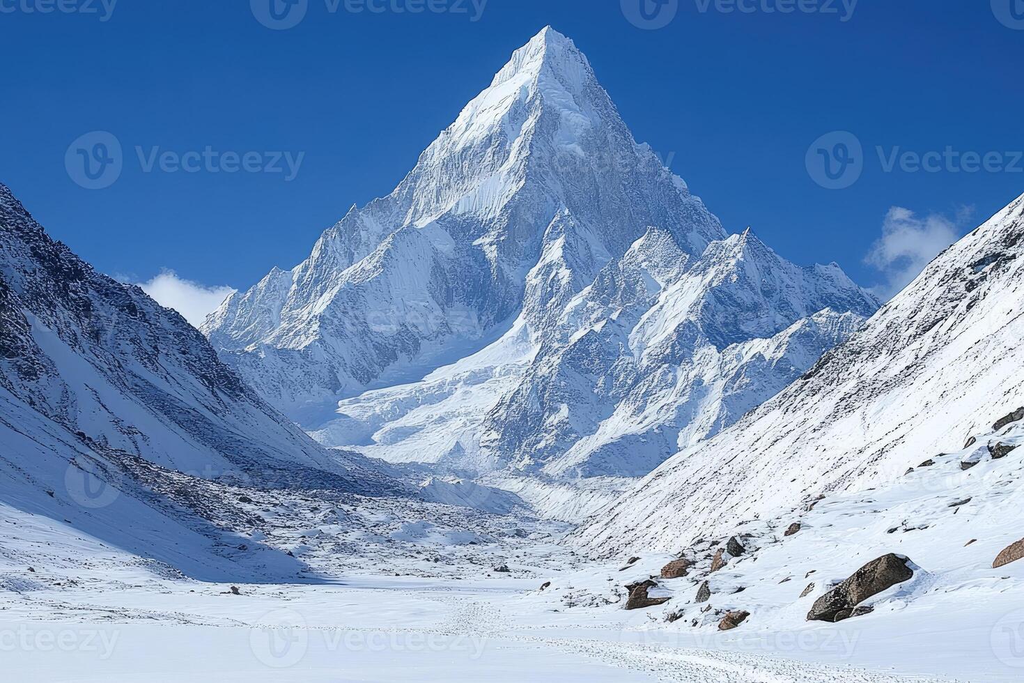Ama dablam dominating the snowy himalayan landscape in nepal photo