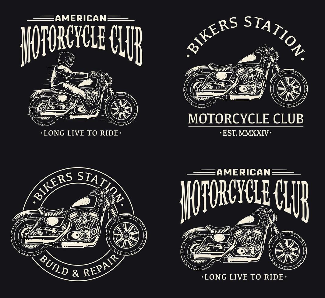 Set of 4 vintage motorcycle emblems, labels, badges, logos, templates vector