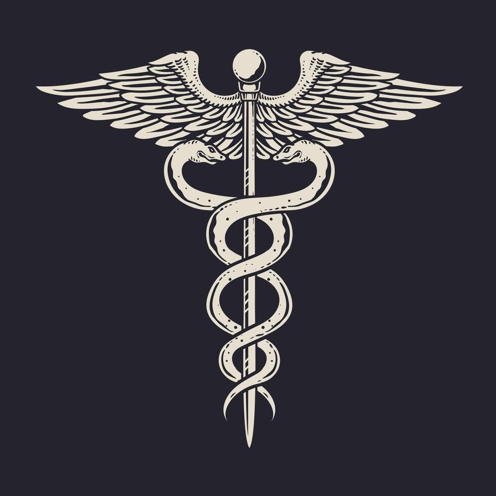 Caduceus medical symbol hand drawn vector